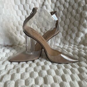 New, still in the box Wild Pair clear block heels, size 7.5